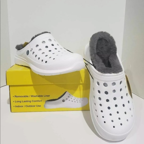 Joybees Women's Cozy Lined Clogs White/Charcoal,size 9 - Picture 3 of 3